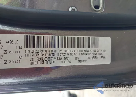 2019 Jeep Compass Latitude Fwd z USA, uszkodzony, nr VIN 3C4NJCBB8KT743756